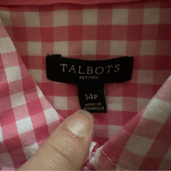 Talbots Women 14 Petite Pink White Button Shirt Gingham Plaid Western Preppy - Picture 6 of 7